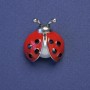 Brosche Marienkäfer, rote Emaille, schwarze Strasssteine, mit Perle, silberfarbenes Metall 23×21 mm+