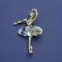Brosche–Anhänger »Ballerina« mit Haliotis-Schale und Strasssteinen, petrol-goldfarbener Metallton, 30×43 mm+