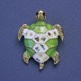 Anhänger-Brosche Schildkröte mit grüner und weißer Emaille, Haliotis, goldfarbener Metallton 27×35 mm+