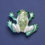 Brosche-Anhänger Frosch, grün-weiße Emaille, Strasssteine, goldfarbener Metallton, 35×28 mm +