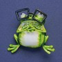 Brosche-Anhänger »Frosch mit Brille« in grün-weißer Emaille, graue Strasssteine, goldfarbenes Metall 38×35 mm +