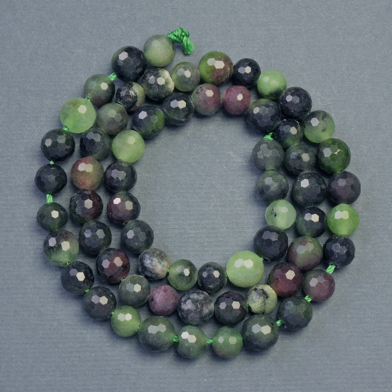 Zoisit-Naturstein-Perlen, facettierte Kugeln, Durchmesser ca. 6 mm, Länge ca. 34 cm