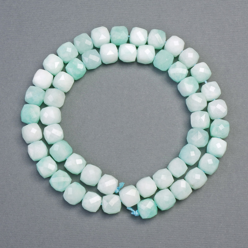 Angelit-Naturstein-Perlen, facettierte Würfel, 7×7 mm, Länge ca. 37 cm ±