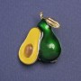 Brosche–Anhänger Avocado, grün, gelb emailliert, goldfarbenes Metall, 30×23 mm