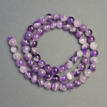 Amethyst-Chevron-Perlen auf Schnur, Naturstein, glatte Kugeln, Durchmesser 6 mm, Länge ca. 39 cm