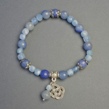 Armband aus Aquamarin und blauem Aventurin mit Anhänger in Knotenform, Durchmesser 6 mm ± und 8 mm ±, Länge 18 cm ±, Stretcharmband