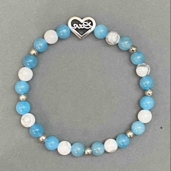 Armband Aquamarin Howalit mit Herz-Einlage, Durchmesser ca. 6 mm, Länge ca. 18 cm, Stretcharmband