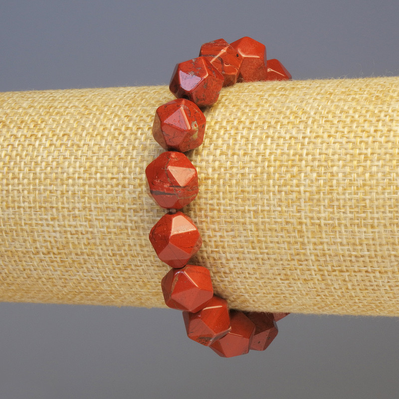 Stretch-Armband aus rotem Jaspis, natürlicher Stein, facettierte Kugeln, Durchmesser 11 × 11 mm, Länge ca. 18 cm