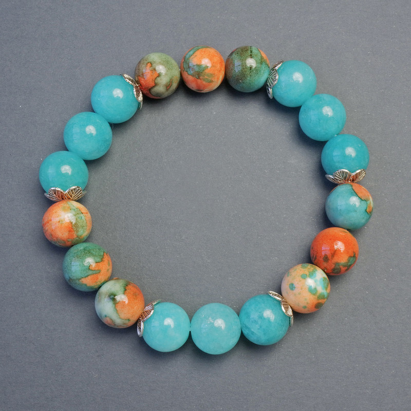 Varizit-Armband, Aquamarin glatte Kugeln, Durchmesser ca. 10 mm, Länge ca. 18 cm, Stretch-Armband