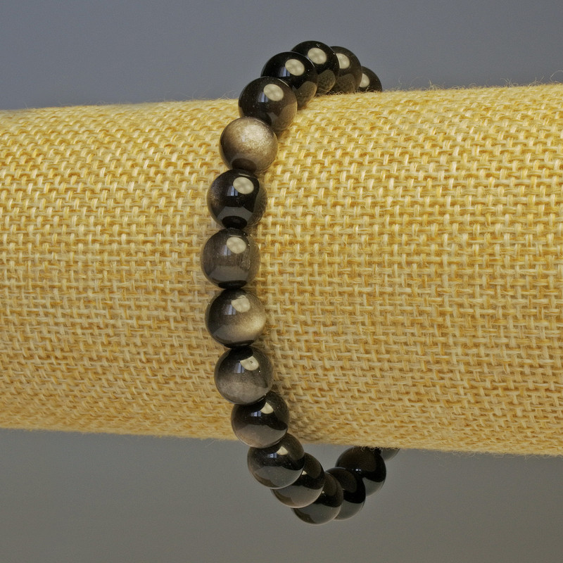 Armband aus silberglänzendem Obsidian, glatte Kugeln, Ø ca. 8 mm, Länge 18 cm Stretcharmband