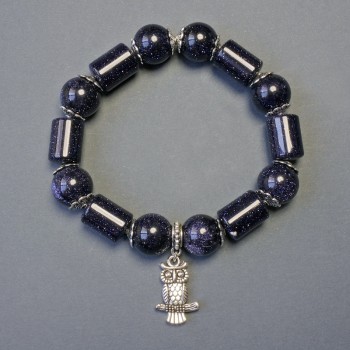 Armband aus Aventurin 'Blauer Sand' – glatte Kugeln, Durchmesser ca. 12 mm +/- und Zylinder, Durchmesser ca. 9×13 mm +/-; Länge ca. 18 cm, elastisches Armband