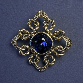 Anhänger-Brosche Akzent mit blauem Kristall und Strasssteinen, 40 mm +