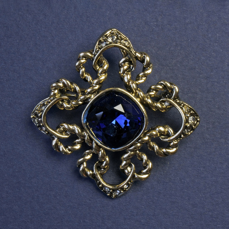 Anhänger-Brosche Akzent mit blauem Kristall und Strasssteinen, 40 mm +