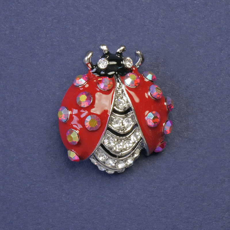 Brosche „Marienkäfer“ mit weißen und regenbogenfarbenen Strasssteinen 25×22 mm+