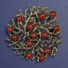 Brosche-Anhänger „Ästchen“ mit Karneol, goldfarbenes Metall 60 mm+