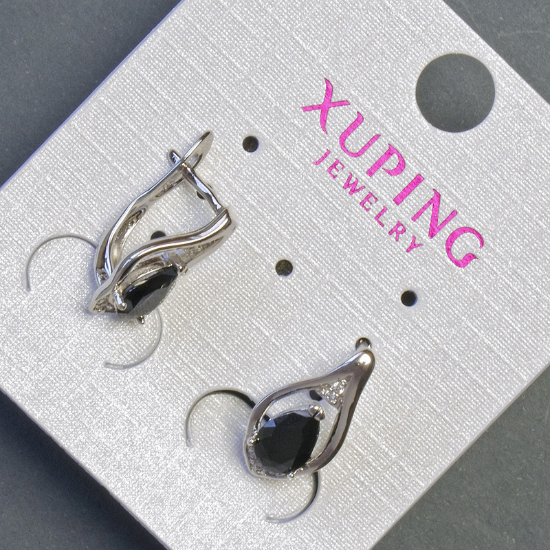 Xuping‑Ohrringe mit schwarzen Steinen, Rhodiumbeschichtung, 16×8 mm
