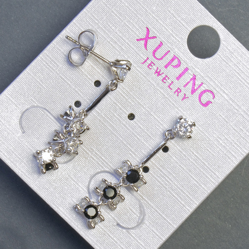 Xuping Ohrringe mit schwarzen Steinen 6×30 mm Rhodiumbeschichtung