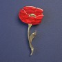 Brosche Mohnblume in Rot mit Perlmutt, 63×32 mm ± goldfarbenem Metall