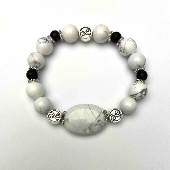 Armband aus Kaolinkügelchen, Durchmesser 10 mm ±, oval, Durchmesser 25 × 18 mm ± – Schungit, Länge 18 cm ± – elastisch
