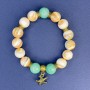 Armband aus Perlmutt beige und Jadeit, glatte Kugeln, Durchmesser 12 mm, Länge ca. 18 cm, Stretch