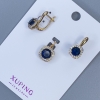 Xuping-Set: Anhänger und Ohrringe mit weißen Strasssteinen und blauem Kristall, Vergoldung 18K