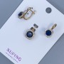 Xuping-Set: Anhänger und Ohrringe mit weißen Strasssteinen und blauem Kristall, Vergoldung 18K