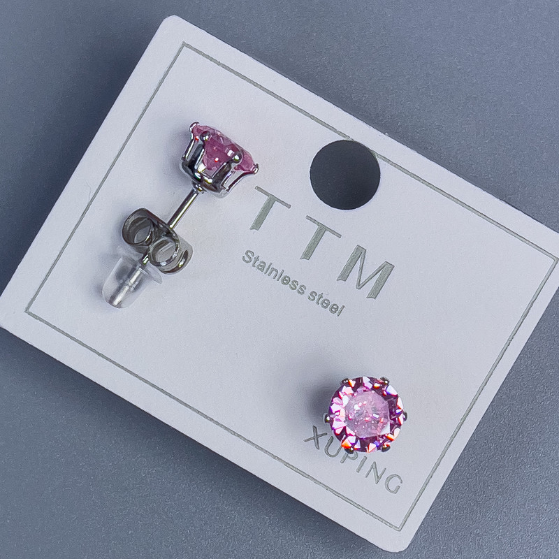 Xuping-Ohrstecker mit rosa Stein, 6 mm ± Rhodiumbeschichtung