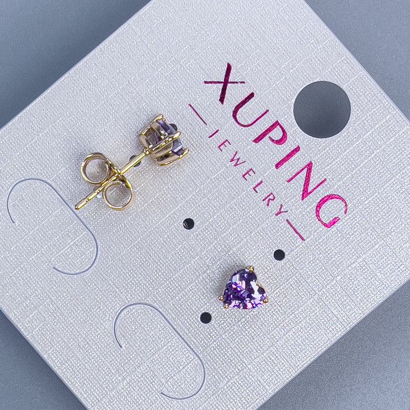 Ohrstecker Xuping Herz mit violettem Stein, 5 mm ±, Vergoldung 18K