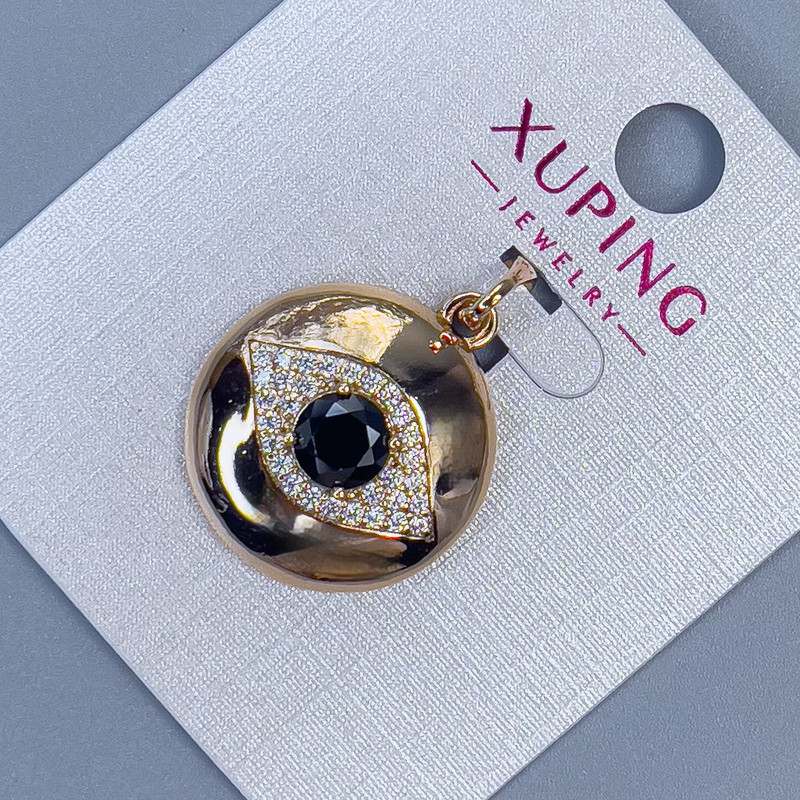 Xuping-Anhänger mit weißen Strasssteinen und schwarzem Kristall, Durchmesser 19 mm, Dicke ca. 5 mm, Länge ca. 29 mm, Vergoldung
