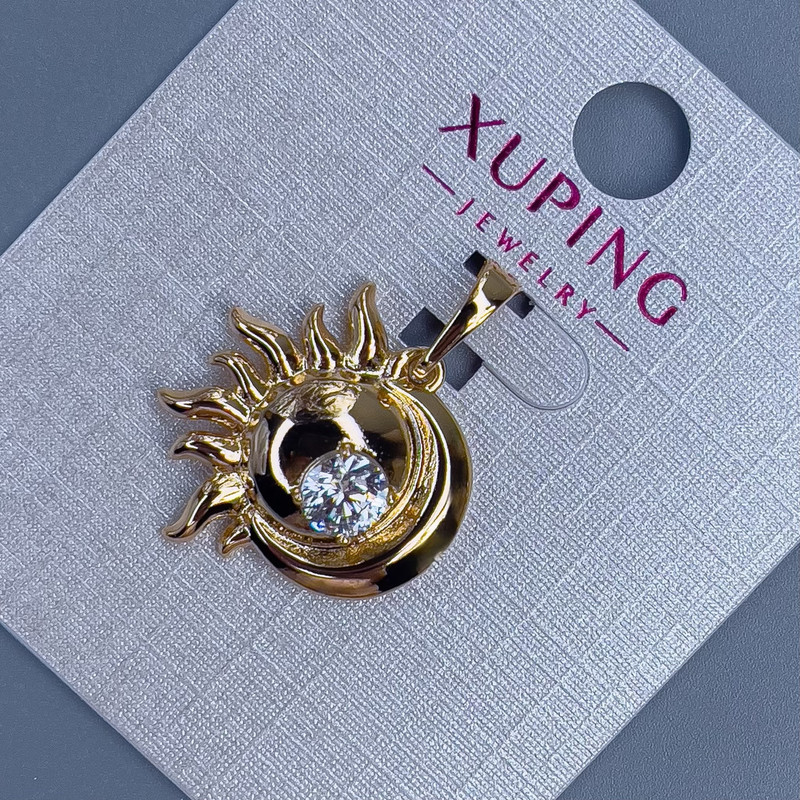 Xuping-Anhänger mit weißem Kristall, Durchmesser ca. 19 mm, Dicke ca. 5 mm, Länge ca. 25 mm, vergoldet