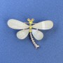 Brosche Libelle mit gelben und weißen Strasssteinen, beige-goldfarbenes Metall, Durchmesser ca. 40 mm, Länge ca. 30 mm