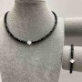 Set aus Choker und Armband mit Turmalin – facettierte Würfel, ca. 4×4 mm, Perlmutt-Einlage, Länge 35–40 cm, mit Verschluss
