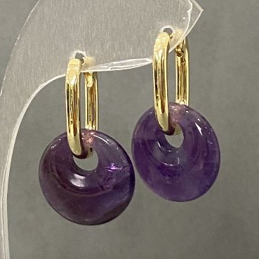 Ohrringe mit Amethyst, Durchmesser ca. 15 mm, Gesamtlänge ca. 27 mm