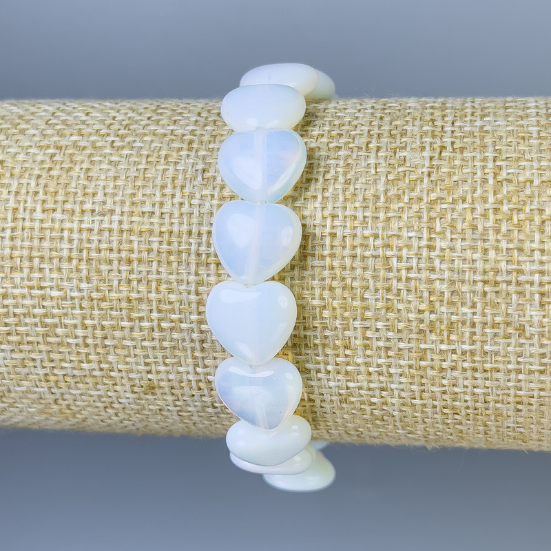 Mondstein-Herz-Armband, Durchmesser ca. 12 x 12 mm, Länge ca. 18 cm, Elastisches Armband