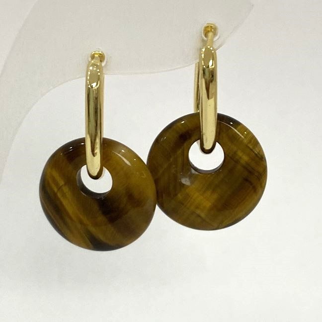 Ohrringe aus Tigerauge Donutform, Durchmesser ca. 18 mm, Länge ca. 30 mm