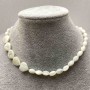 Perlmutt-Choker mit Herz aus Perlmuttkugeln, Durchmesser 5,5×9 mm ± Herzanhänger 12×12×4 mm ± silberfarbenes Metall, Länge 35–42 cm ± mit Verlängerungskette