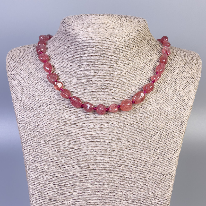 Rosenquarz-Kette, facettierte Perlen, Durchmesser 9-12×9-11 mm, Länge ca. 50 cm, mit Verschluss