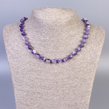 Amethyst-Halskette mit glatten Kugeln, Durchmesser ca. 8 mm, Länge ca. 50 cm, mit Verschluss