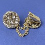 Brosche für Cardigans aus goldfarbenem Metall, Durchmesser ca. 20 mm, Kettenlänge ca. 9 cm