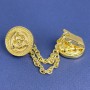Brosche für Cardigans aus goldfarbenem Metall, Durchmesser 20 mm ±, Kette, Länge ca. 9 cm+