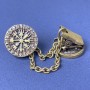 Brosche für Cardigans, Metallfarbe Bronze, Durchmesser 20 mm ±, Kette, Länge ca. 9 cm+