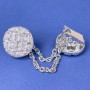 Spange für Cardigans, silberfarbenes Metall, Durchmesser ca. 21 mm, Kette ca. 9 cm