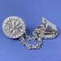 Brosche für Cardigans, dunkel-silbernes Metall, Durchmesser ca. 20 mm, Kette ca. 9 cm lang