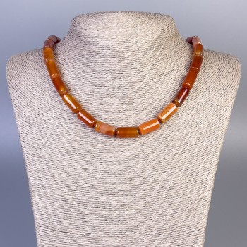 Achat-Halskette aus zylindrischen Perlen, Durchmesser 16 × 8 mm, Länge 45 cm ± mit Karabinerverschluss