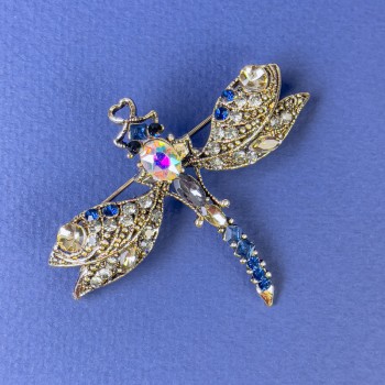Ausverkauf! Brosche Schmetterling mit Strasssteinen, bronzegoldenes Metall, Durchmesser 57×47 mm +