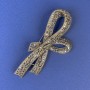 Reduziert! Brosche in Schleifenform, graue Strasssteine, bronzefarbenes Metall, Durchmesser 78×40 mm +