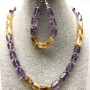 Set Halskette und Armband Citrin und Amethyst, facettierte Zylinderperlen 12×8 mm, auf Faden aufgefädelt