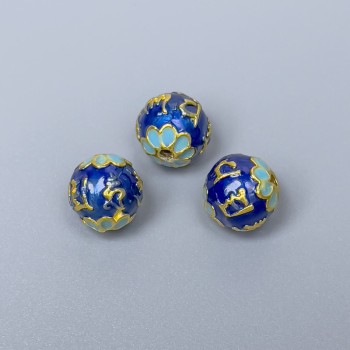 Cloisone-Perle blau-türkis Emaille, Durchmesser ca. 10 mm, Lochdurchmesser 1,5 mm, goldfarbenes Metall, 1 Stück