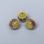Cloisonsperle, rot-blau emailliert, Durchmesser 10 mm ± Lochdurchmesser 2 mm, goldfarbenes Metall, 1 Stück