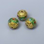 Cloisone-Perle grün, rot und blau Emaille, Ø 11 mm ±, Loch Ø ca. 1,8 mm, goldfarbene Metallfarbe, 1 Stück